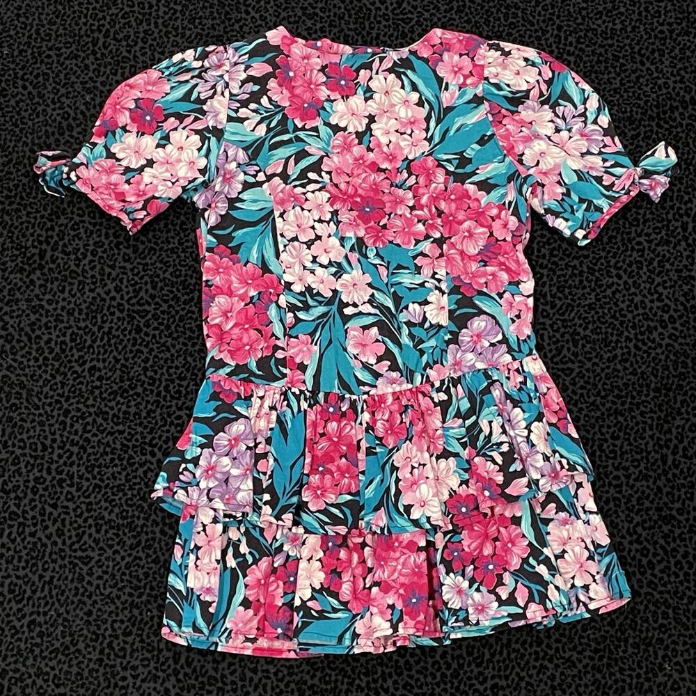 Vintage Girls Dress Floral Size 4 Colorful Holiday Party Ruffles Bow USA - Picture 3 of 6